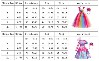 2026 New Candy Dress For Baby Girl Purim Carnival Birthday Costume Fancy Rainbow Short Sleeve Cute Dress + Accessories Set