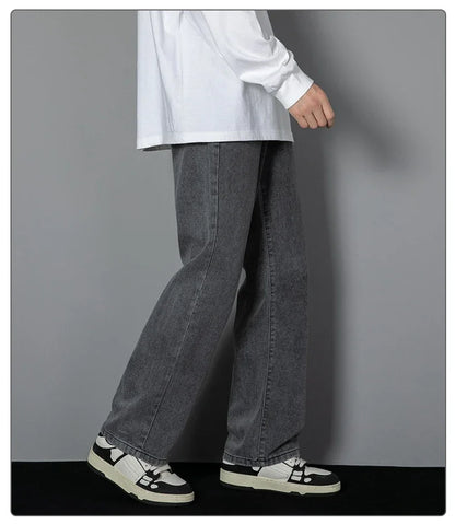 2026 New Korean Men's Casual Long Jeans Classic Man Straight Denim Wide-leg Pants Solid Color Light Blue Black 3XL Cargo Jean