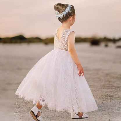 Vestido de renda branco para meninas Deeling Gaunt Doce menina florista Saia elegante de dama de honra Roupas de Natal para meninas de 4 a 12 anos