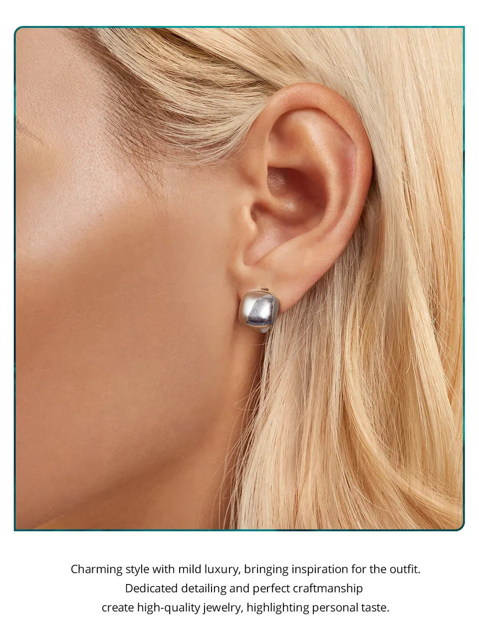 925 Sterling Silver Dainty Chunky Square Hoop Earrings for Women, White Gold Plated Hypoallergenic Lightweight Jewelry