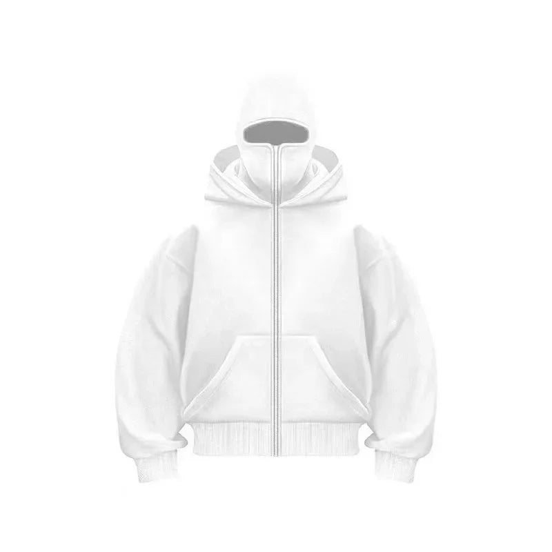 Sweatshirt with Hooded Face Mask Zipper DesignMen's Balaclava Zip Hoodie Winter Warm Casual Sports Jacket Outdoor Activities