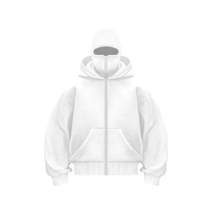 Sweatshirt with Hooded Face Mask Zipper DesignMen's Balaclava Zip Hoodie Winter Warm Casual Sports Jacket Outdoor Activities