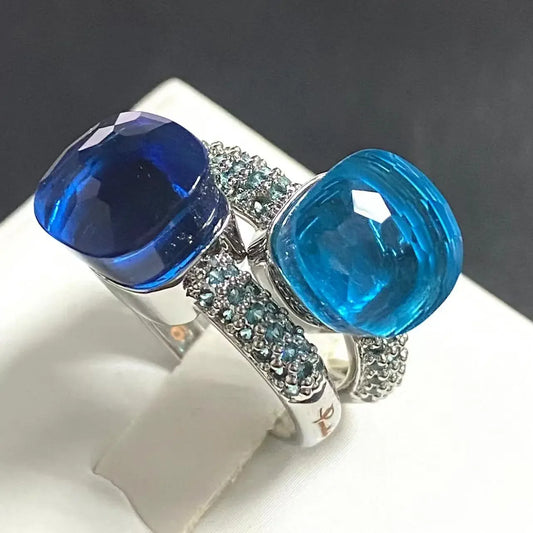 10.6mm Classic Ring for Women Light Blue Zircon Blue Topaz Candy Water Drop Crystal Ring Platinum Plated Jewelry Gift