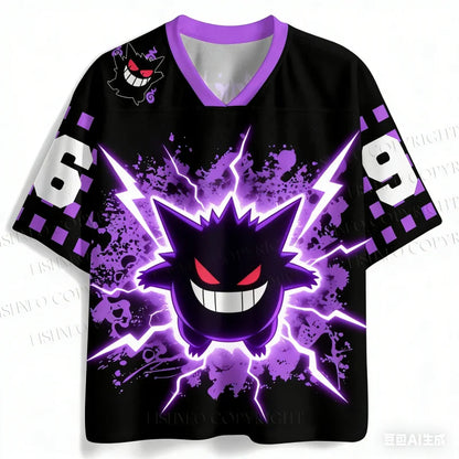 Y2K Adult Gengar 3D Print V-Neck Purple-Black Ghost Retro Anime Raglan Sleeve T-Shirt