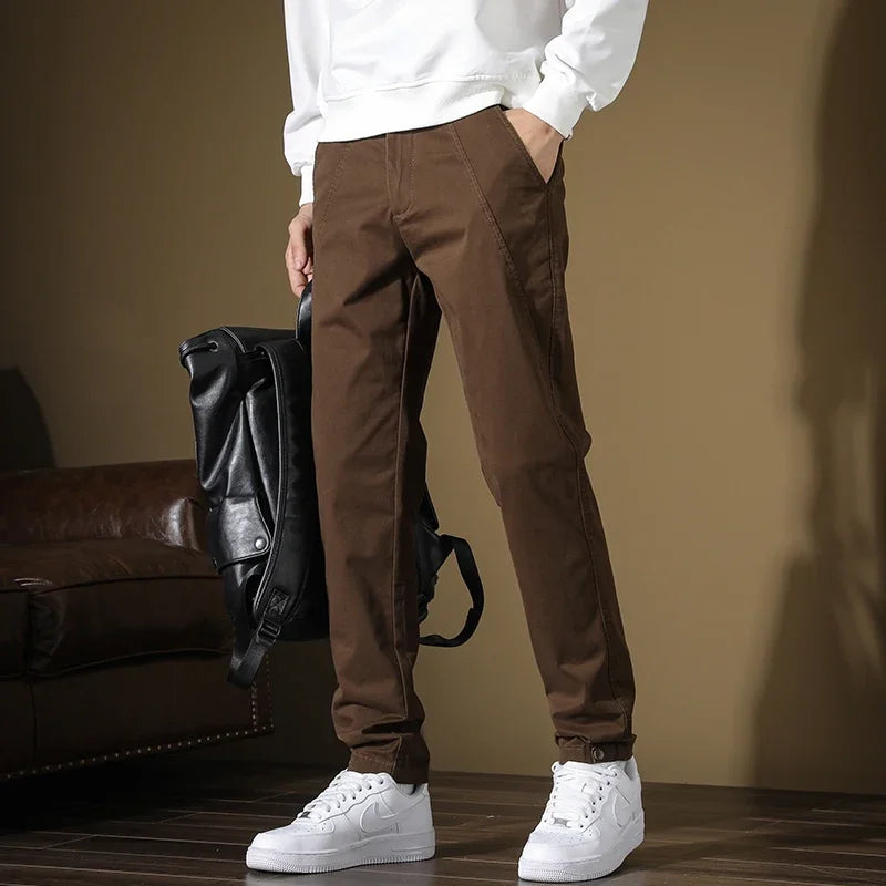 Spring New Men Casual Pants Slim Fit Stretch Arrivals Fashion Button Desinger Men's Streetwear Brand Male Clothing