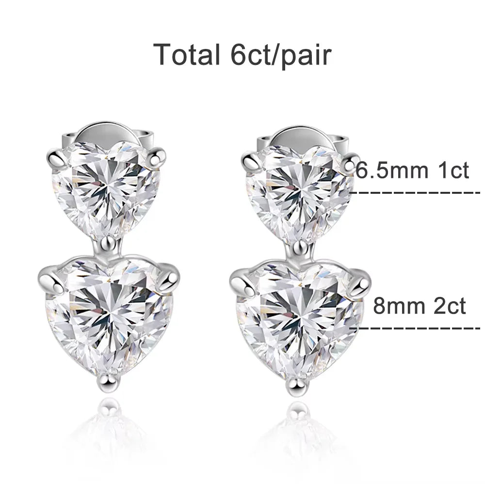 Heart Cut Moissanite Drop Earrings for Women GRA Certified Lab Gemstone s925 Sterling Silver Plated White Gold Earring