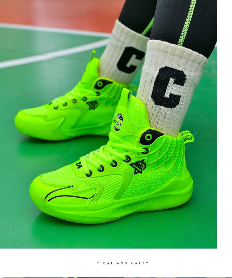 Children‘s Basketball Shoes Non-slip Breathable Basketball Training Sneakers Boys Girls Mesh Athletic Shoes Lace-up Running Shoe