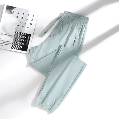 New High Quality Ice Silk Men's Women's Pants Summer Thin Loose Quick Drying Breathable Sports Straight Leg Tie Casual Pants