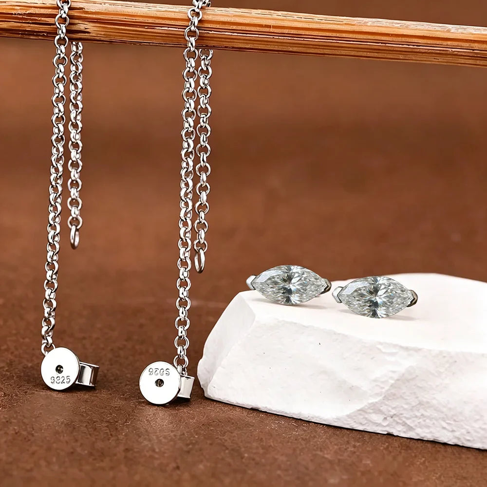 0.5/1carat Marquise Cut Moissanite Chain Earrings for Women Pear Cut Solitaire Lab Diamond Stud/Drop Earring 925 Silver with GRA