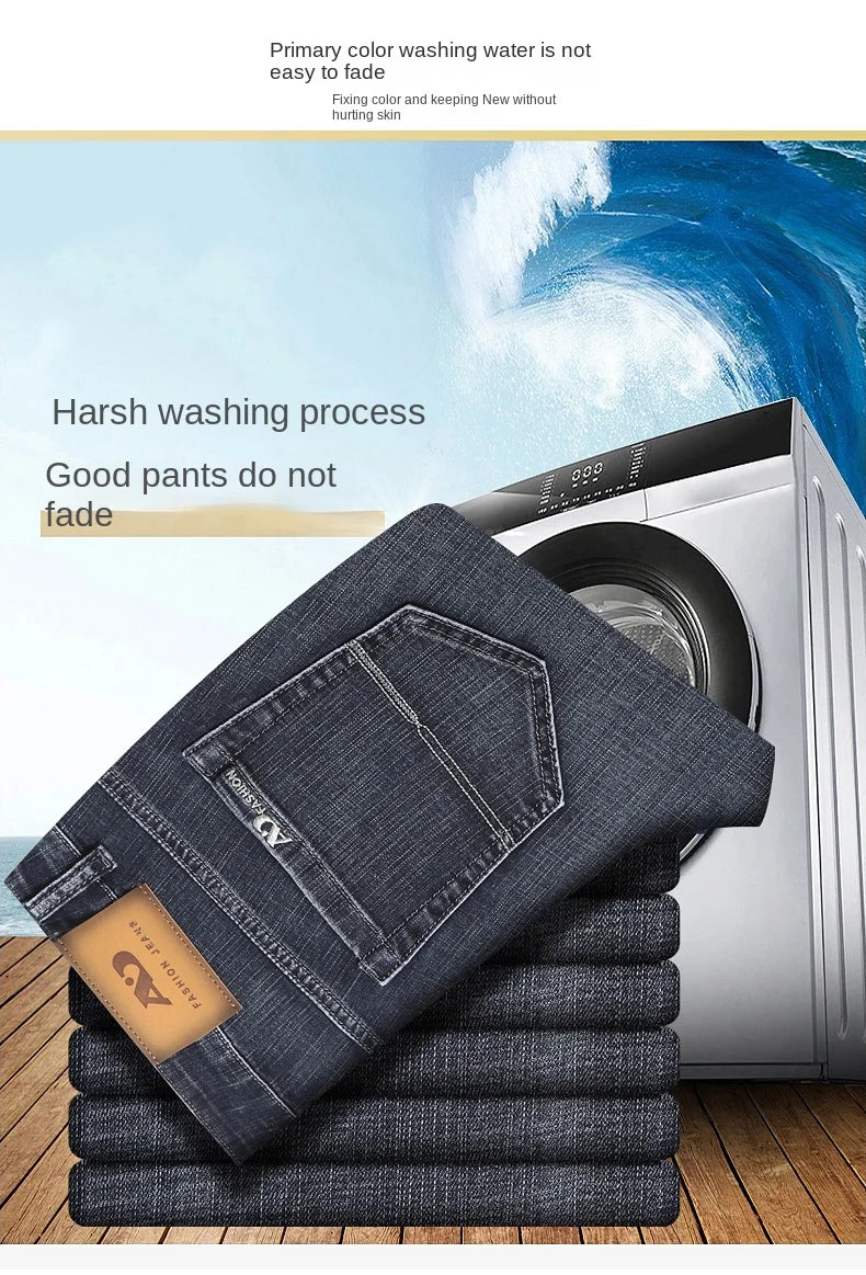 2026 Brand New Men  Straight Blue Gray Jeans Business Fashion Classic Style Cotton Stretch Denim Pants Male Brand Trousers