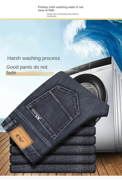 2026 Brand New Men  Straight Blue Gray Jeans Business Fashion Classic Style Cotton Stretch Denim Pants Male Brand Trousers