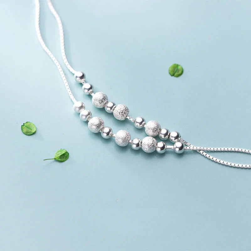 Fashion Double Box Chain for Women Frosted Ball and Light Beads Sterling Silver 925 Bracelet Fine Jewelry 2020 Design