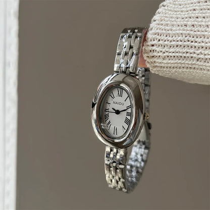 Hot Sale Fashion Watch for Women Mid Ancient Style Oval Dial Small Gold Watch Adjustable Steel Strap Quartz Wristwatch Wholesale