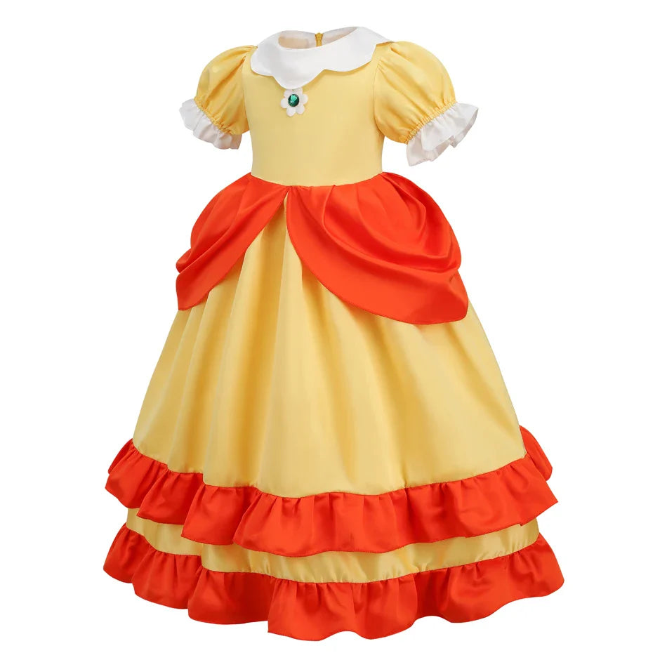 Game Princess Daisy Cosplay Costume Girls Cute Lolita LED Light Flashing Dress Fancy Halloween Carnival Wig Uniforms Clothing