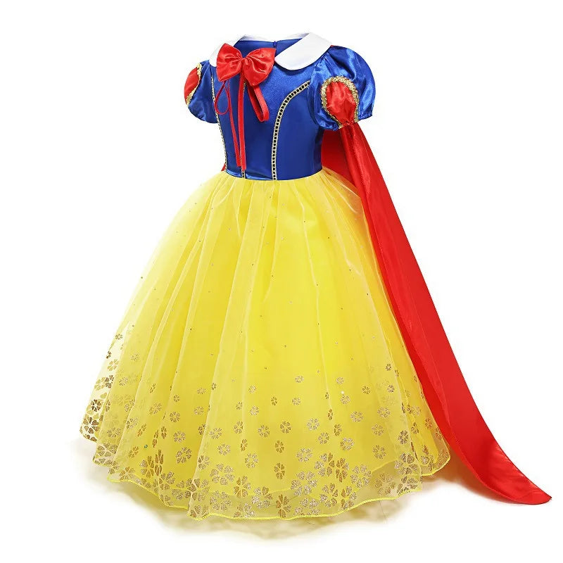 Vestido de Luxo Princesa Branca de Neve com Capa para Meninas Fantasia Infantil Cosplay de Fada Roupa de Carnaval para Crianças Vestido de Halloween