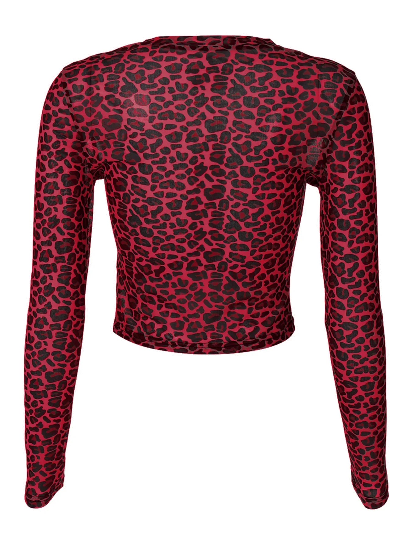 Sexy Long Sleeves Tops Mesh T Shirt Leopard Printed Bodycon Women Clothes Lady Party Club Streetwear Casual Nightout Y2K