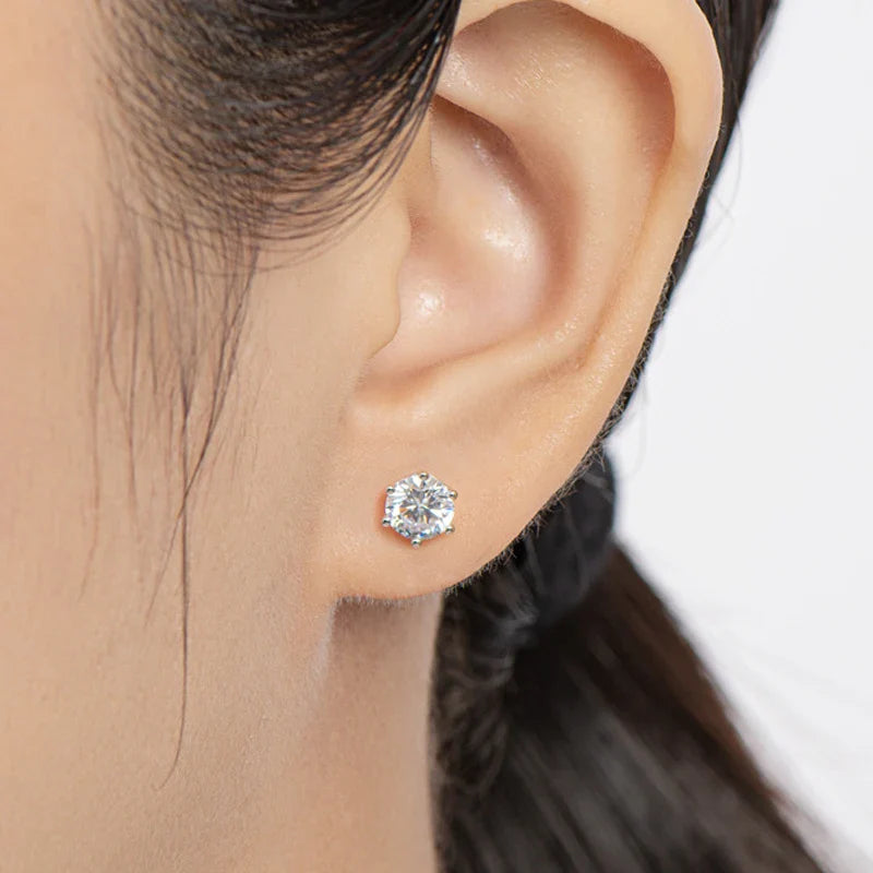 Real 0.5ct/1ct/2ct D Color Moissanite 925 Sterling Silver Gold Plated Stud Earrings For Women Wedding Fine Jewelry Gift