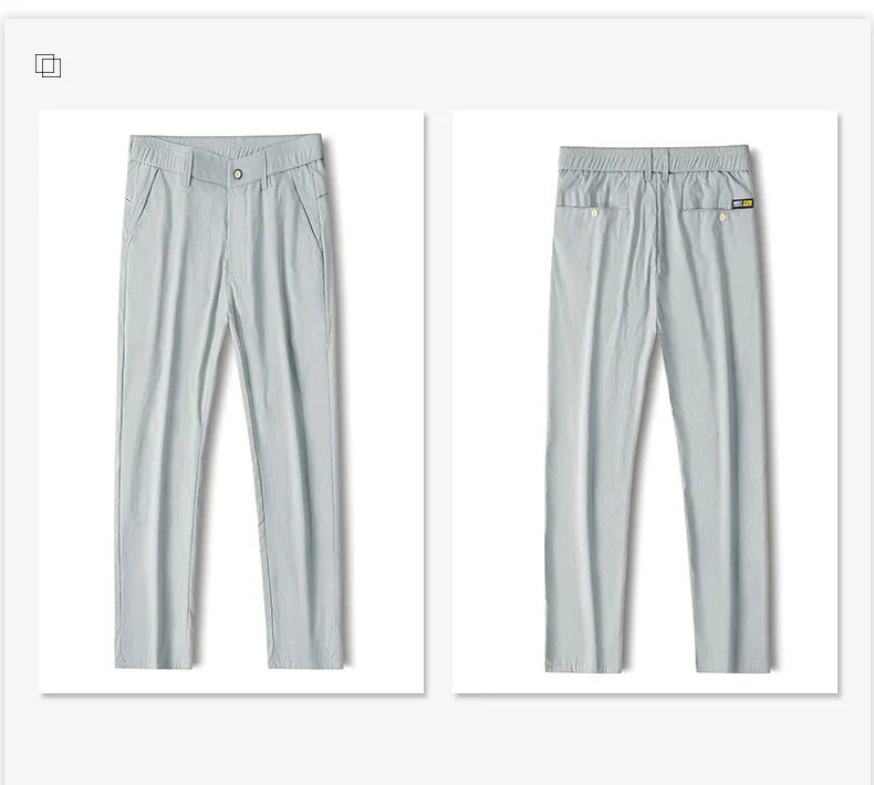 Business Thin Men's Breathable Pants Slim Straight High Elastic Slim Casual Pants Male Brand Clothing Khaki Gray Green Black