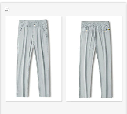 Business Thin Men's Breathable Pants Slim Straight High Elastic Slim Casual Pants Male Brand Clothing Khaki Gray Green Black