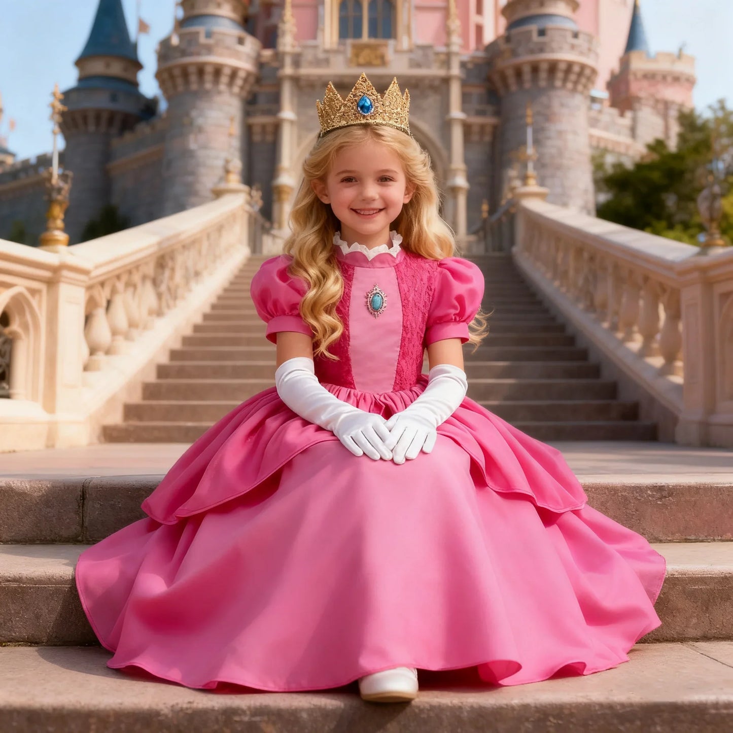 Peach Princess Costume For Girls Ball Gown Princess Dress Kids Cosplay Halloween Carnival Birthday Party Dress for 3-10 years
