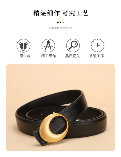 Fashionable women's belt; cowhide leather belt for women; versatile decoration with a high-end feel; trendy Korean-style