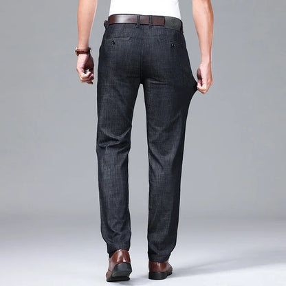 Modal Fabric Spring Summer Men's Black Thin Straight Jeans Classic Style Business Fashion Stretch Loose Jeans Male Brand