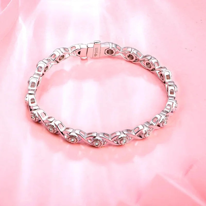 Solid 925 Silver 18K Gold Plated Tennis Bracelets for Women Round Moissanite 1.25mm Charm Luxury Bracelet for Engagement Gifts