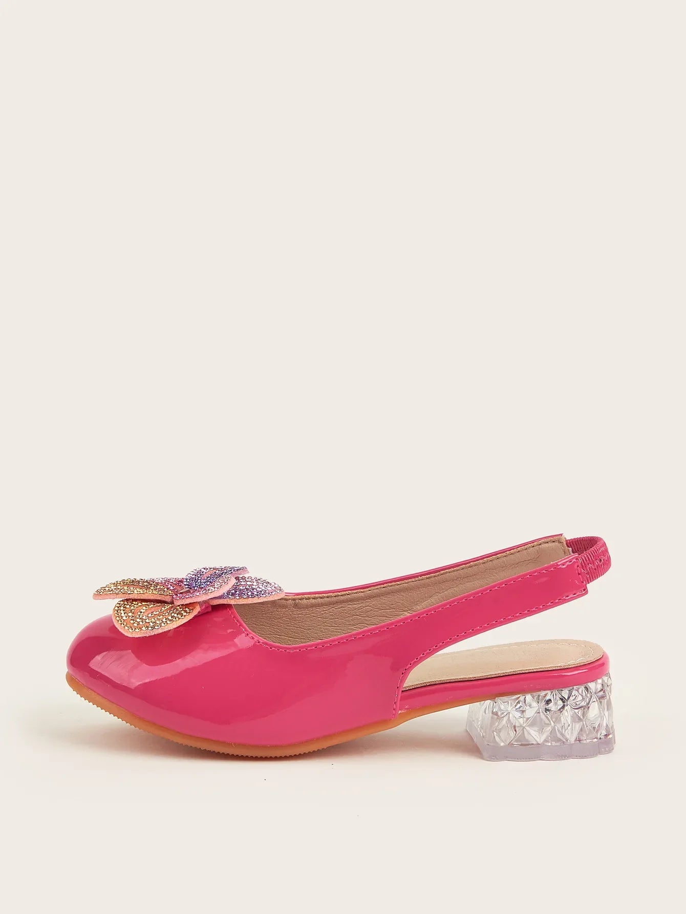 Summer New Children's High Heels Girls' Crystal Princess Shoes Hollow Heel Round Toe Fashion Flower Baby Girls' Sandals Rose Red