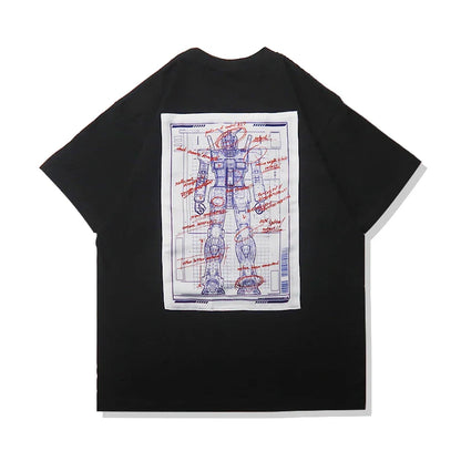 Japanese Anime All Cotton T-shirt Mobile Suit Gundam RX78 Design Picture Short Sleeved Hot Selling Loose Casual Couple Top