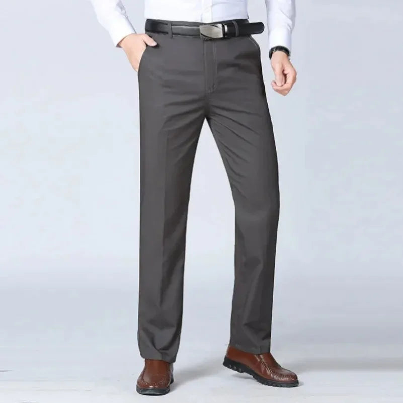 Summer Thin Autumn Thick 100% Cotton Straight Suit Pants Men's Loose Trousers Business Solid Green Casual Brand Clothes GOZBKF