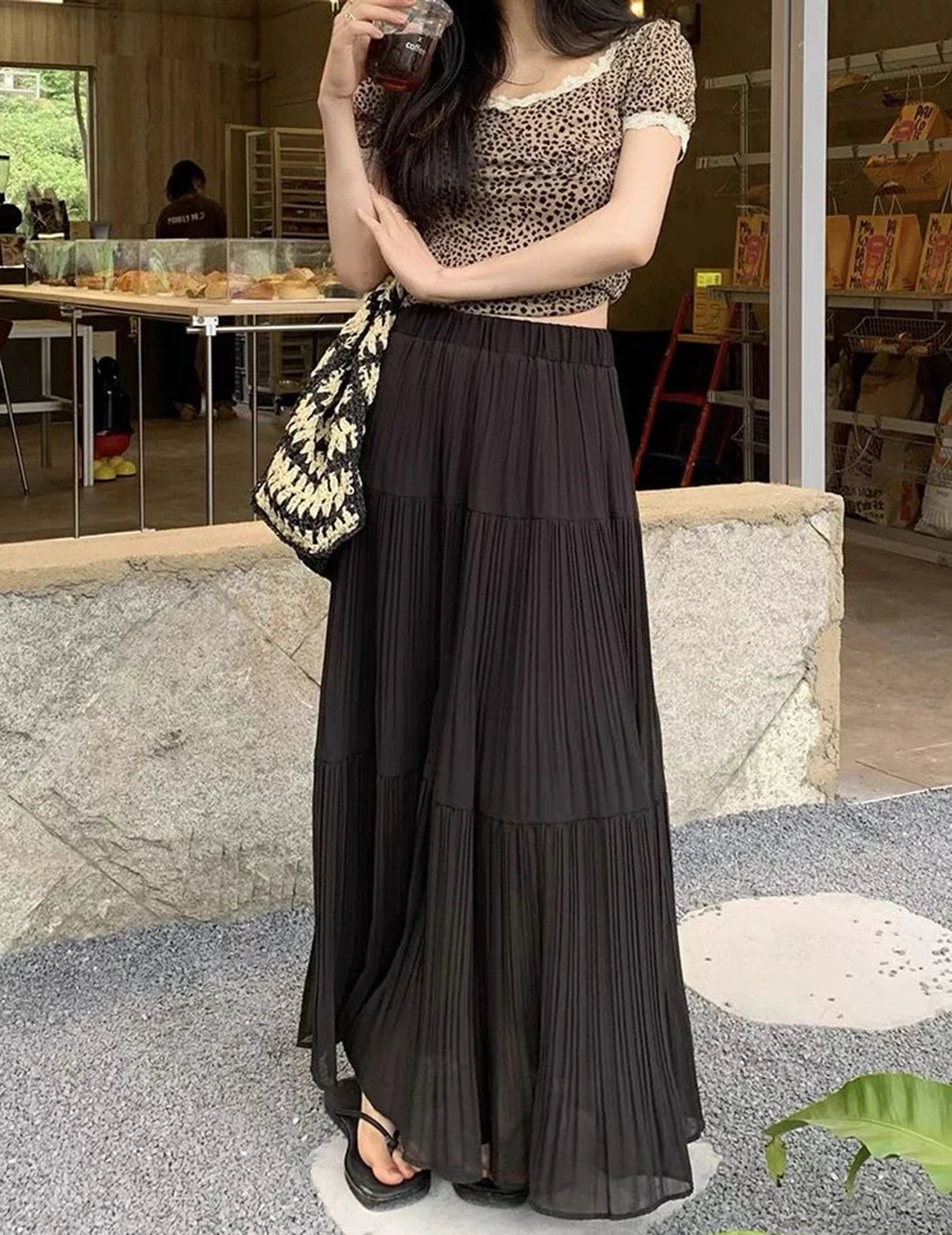 Women's High Waist Pleated Maxi Skirt, Casual A-Line Flowy Tiered Long Skirt, Elegant Beach Vacation Skirts for Ladies