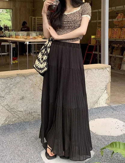 Women's High Waist Pleated Maxi Skirt, Casual A-Line Flowy Tiered Long Skirt, Elegant Beach Vacation Skirts for Ladies