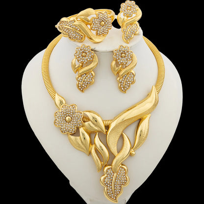 Luxury Flower Design Jewelry Set for Women Color Big Pendant Necklace and Earrings Bridal Weddings Nigerian Accessories