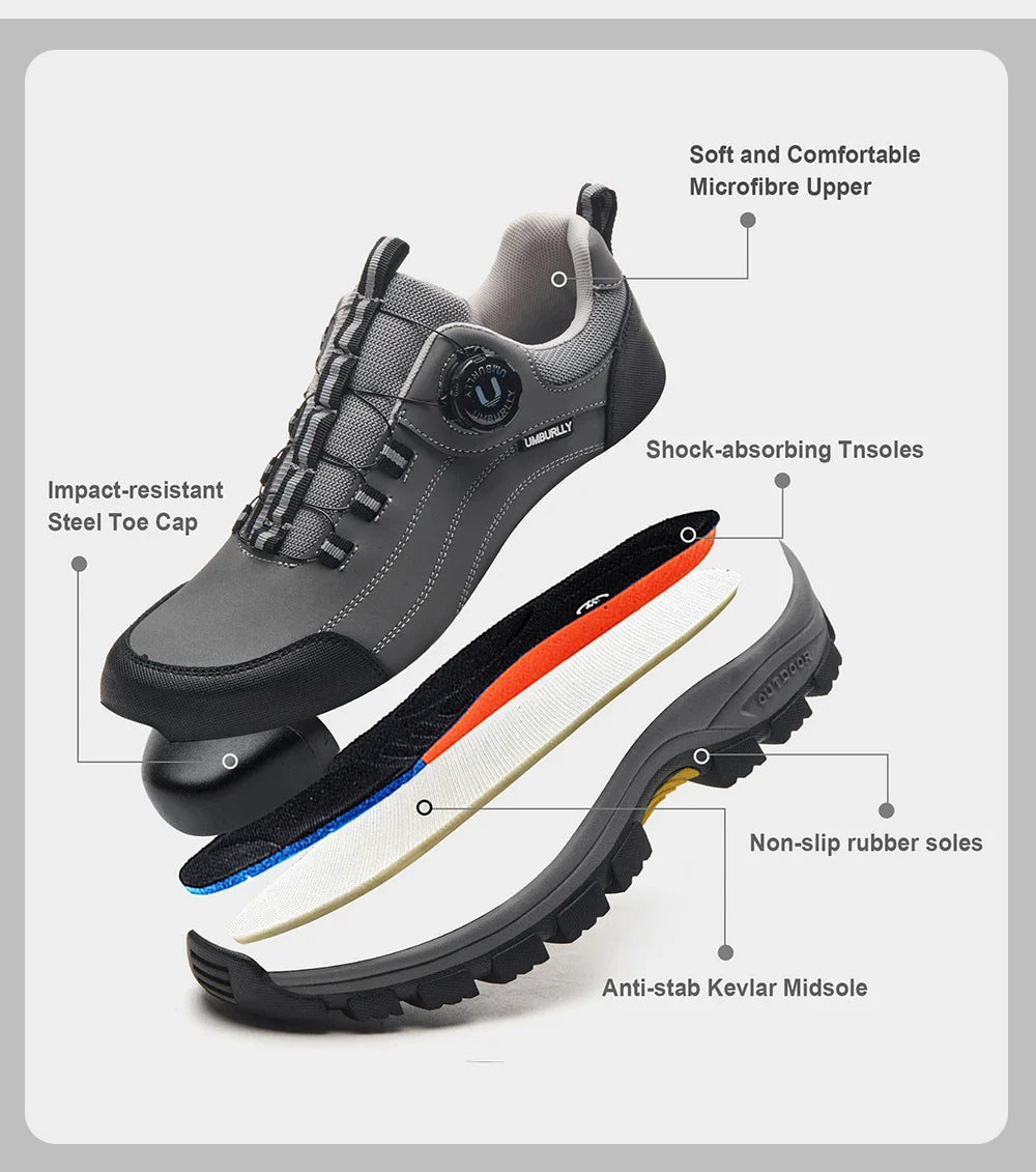 Men's Steel-Toed Safety Shoes With Anti-Crush, Anti-Puncture And Anti-Slip Soles, Fashionable Button Industrial Work Shoes