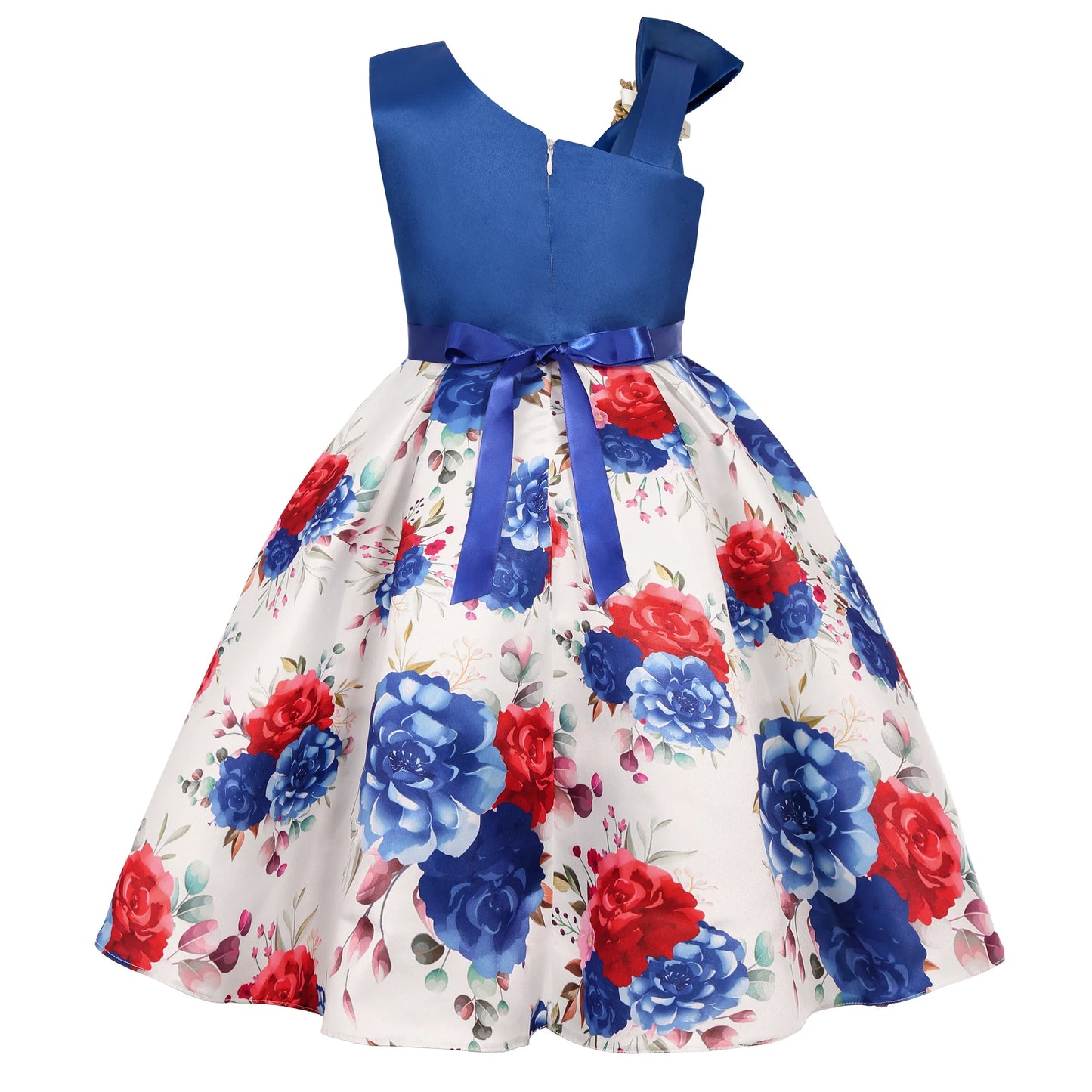 Cross-border special summer burst dress girls printed waist wedding dress flower girl short-sleeved princess puffy skirt