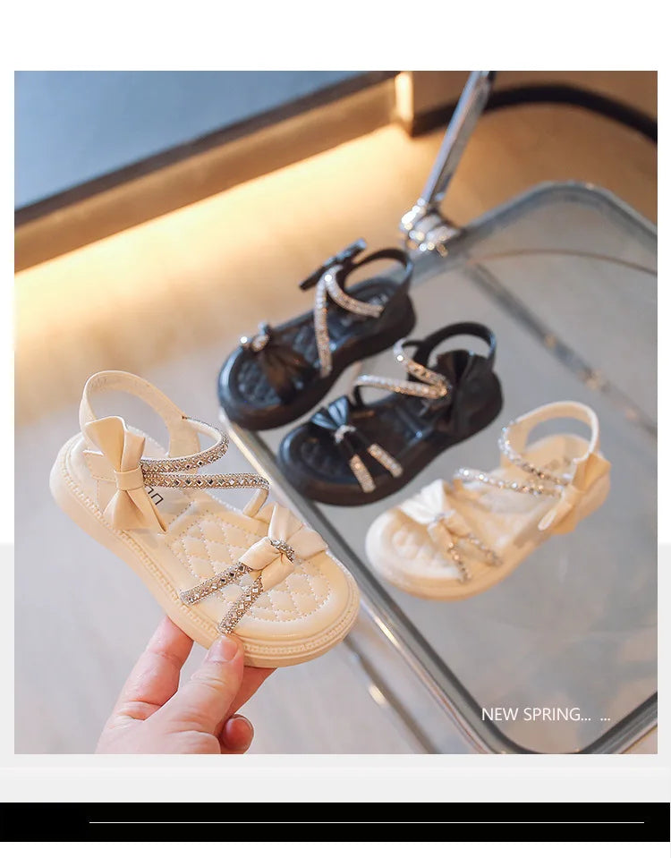 Children Princess Shoes Baby Girls Flat Bling Leather Sandals Fashion Sequin Soft Kids Dance Party Sparkly Shoes Crystal F05214