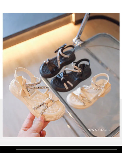 Children Princess Shoes Baby Girls Flat Bling Leather Sandals Fashion Sequin Soft Kids Dance Party Sparkly Shoes Crystal F05214