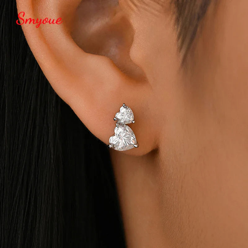 Cute Heart Cut 3CTTW All Moissanite Stud Earrings for Women 925 Sterling Silver Sparkling Diamond Ear Jewelry Plated 18K