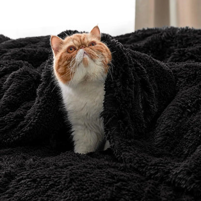 Fluffy Black Throw Blanket Gifts for Women Men Soft Fleece Fuzzy Sherpa Plush Warm Minky Thick Faux Fur Throws for Couch Bed