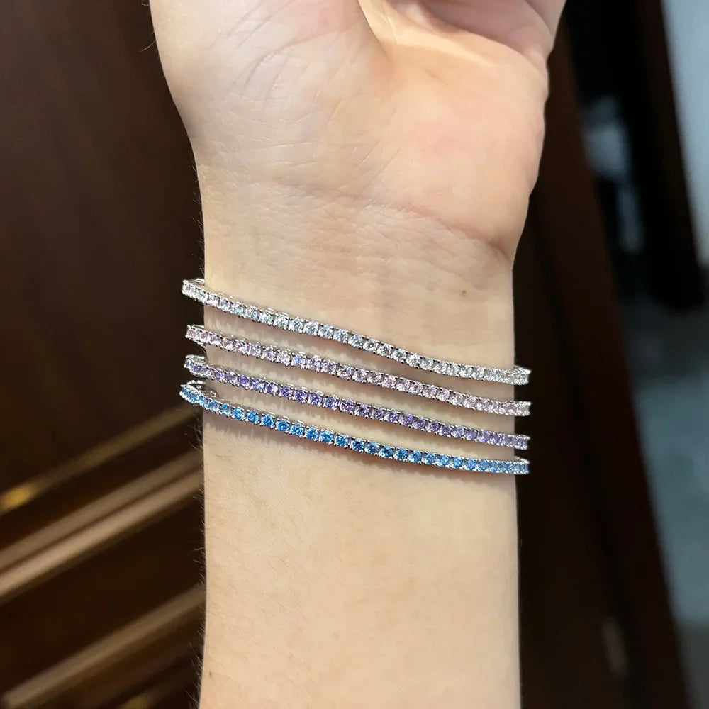 2mm Blue High Carbon Diamond Tennis Bracelet for Women 925 Sterling Silver Color Gemstone Bracelets Party Jewelry Gifts