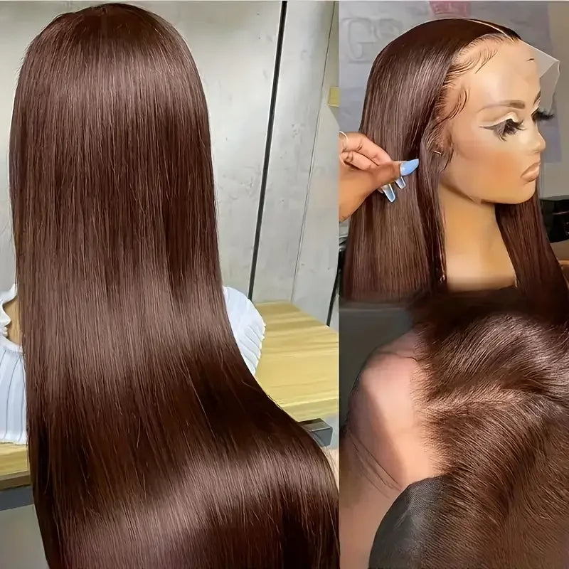 30 36 Inch Chocolate Brown 13x4 Straight Human Hair Lace Front Wig Brazilian Colored 13X6 Transparent Lace Frontal Wig For Women