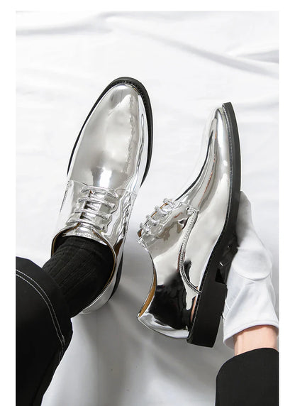 Luxury Silver Dress Shoes Man Patent Leather Shoes Large Size 50 Wedding Shoes Men Pointed toe Party Shoes Designer Formal Shoes