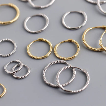 925 Sterling Silver Fashion Piercing Charm Twist Huggies Hoop Earrings for Women Rock Gothic Unisex Jewelry Ear Buckles