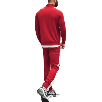2025 Spring Autumn Men's 2-Piece Set Color Blocking Zipper Stand Collar Casual Sports Jacket Sweatshirt Trousers Suit