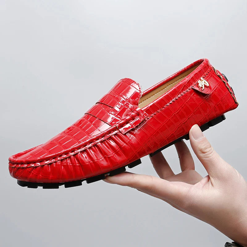 Patent Leather Loafers for Men, Crocodile Pattern, Korean Style, Trendy, Popular Casual Leather Shoes, Slip-On Loafers, Lazy Shoes