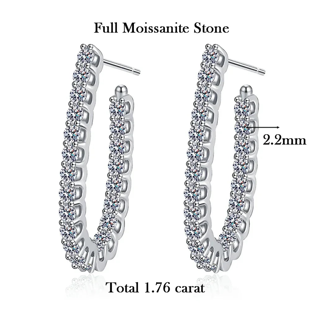 2.2mm Full Moissanite Hoop Earrings S925 Sterling Silver Sparkling Diamond Stud Earring With Certificate Original Fine Jewelry