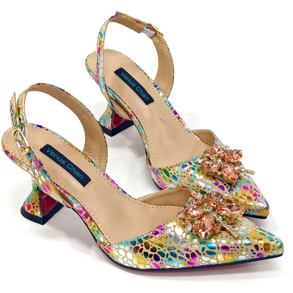 Italian Design Luxury Women's Shoes And Clutch Green Full Diamond Decoration Metal Closure Bag for Party