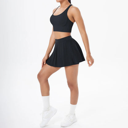 2pcs New Sexy Yoga Set Backless Cross Straps Sports Bra Fashion Breathable Culotte Yoga Shorts With Pocket Gym Women Sports Set