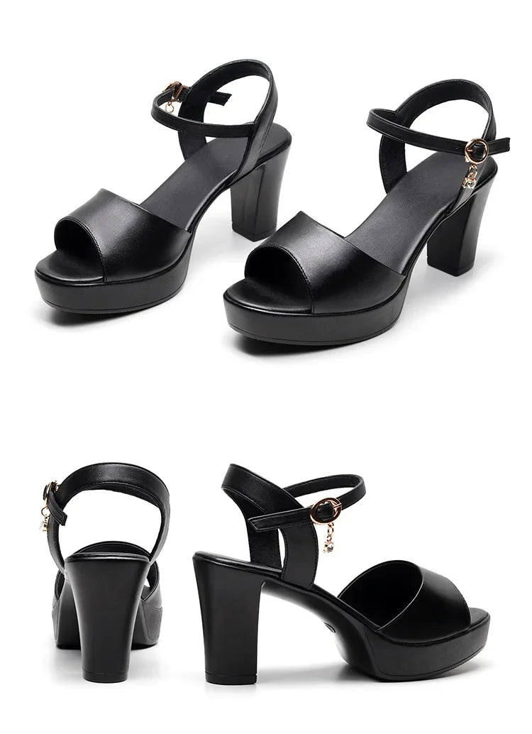 Size 32-43 2024 Genuine Leather Fashion Fish Mouth Women'S High Heel Summer Shoes Dress Sandals Female Woman Sandals Platform