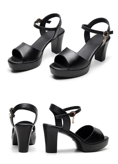 Size 32-43 2024 Genuine Leather Fashion Fish Mouth Women'S High Heel Summer Shoes Dress Sandals Female Woman Sandals Platform